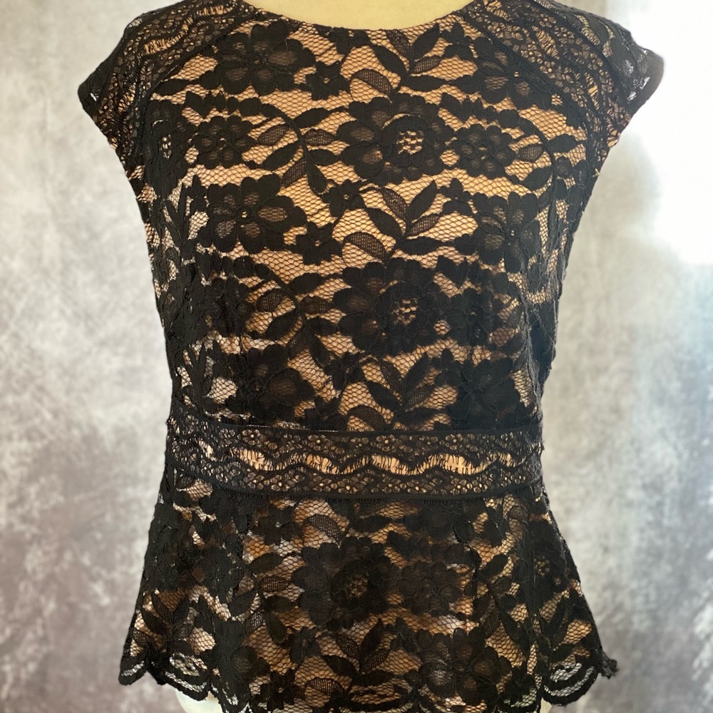 The Limited black lace blouse with beige lining